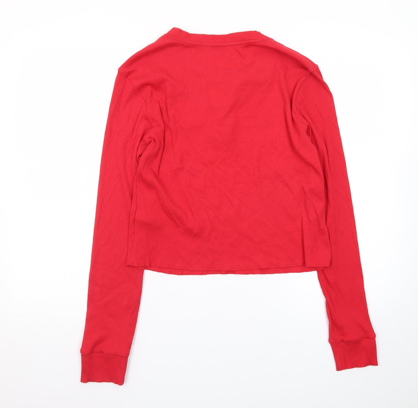 Marks and Spencer Women Red Henley Jumper Size 18 Regular Long Sleeve Cotton Blend