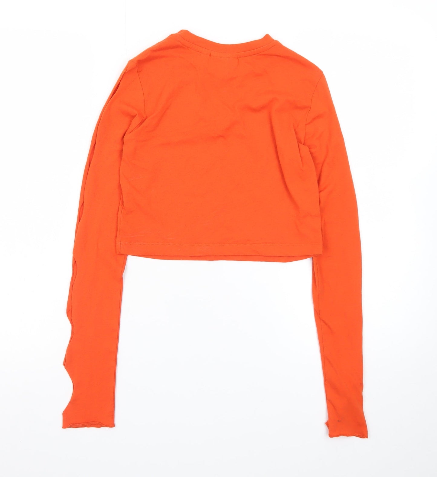 Milk It Womens Orange Cropped Long Sleeve Cut Out T-Shirt Size 8