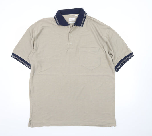 Target Men's Beige Cotton Polo Shirt L Regular Fit Short Sleeve