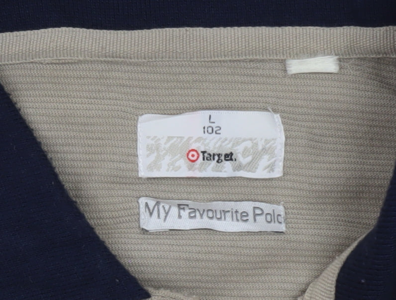 Target Men's Beige Cotton Polo Shirt L Regular Fit Short Sleeve