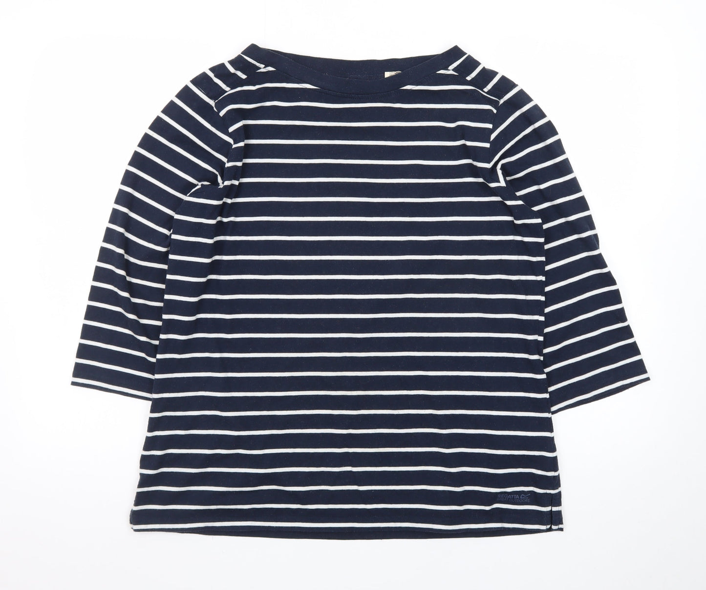 Regatta Women Blue Striped 3/4 Sleeve Boat Neck Cotton T-Shirt Size 16