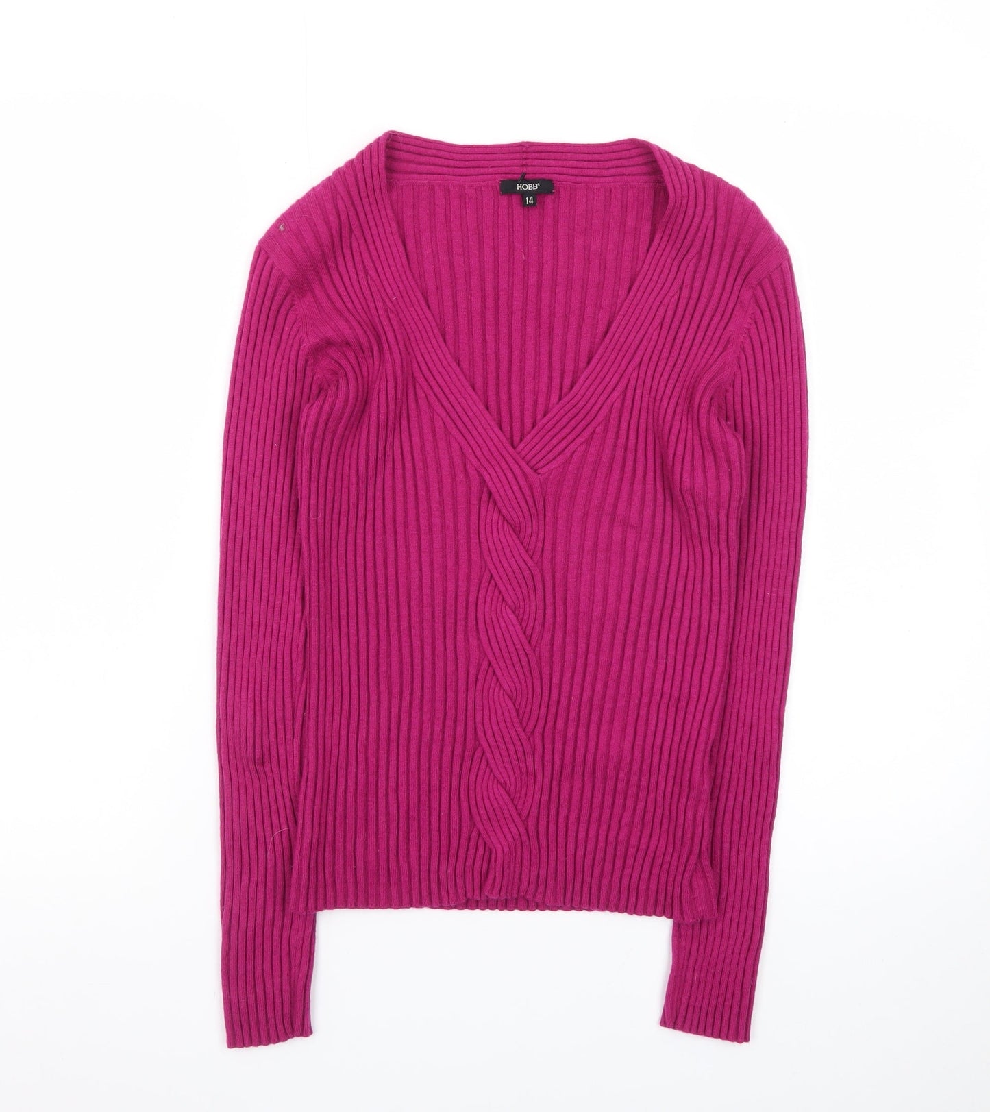 Hobbs Women’s Pink V-Neck Cable-Knit Long Sleeve Jumper Size 14
