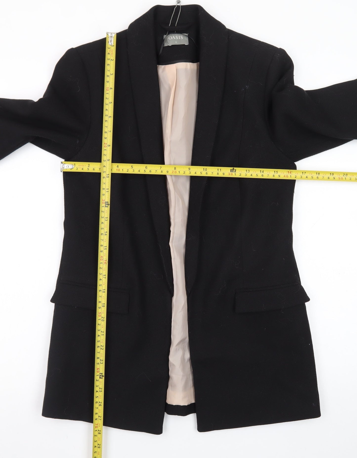 Oasis Women's Black Shawl Collar Long Blazer Size 8
