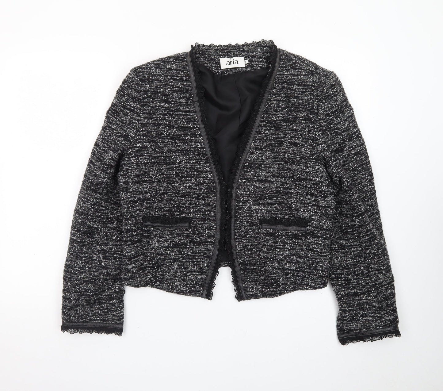 Aria Women's Black Bouclé Tailored Blazer Jacket Size 14