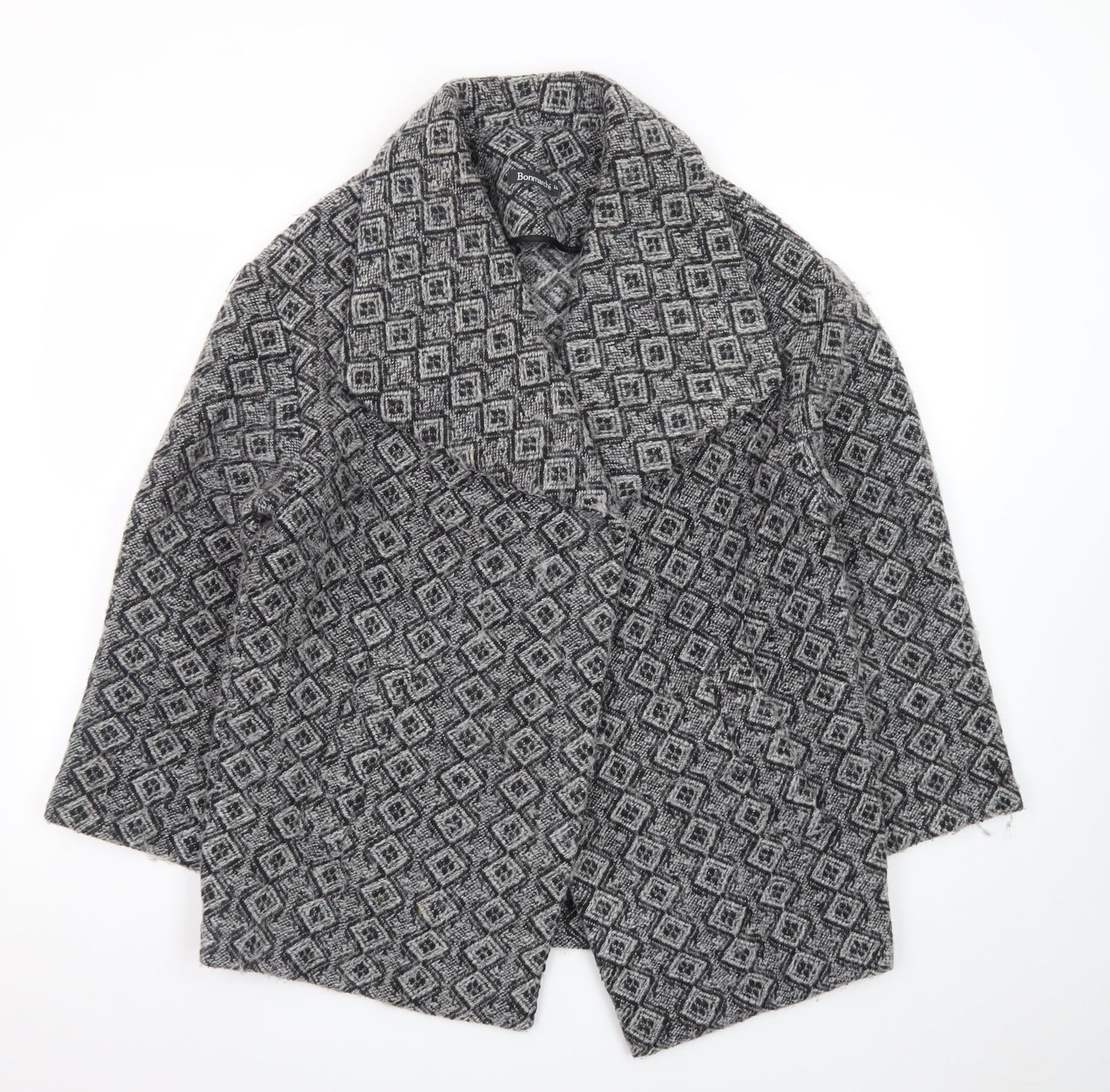Bonmarché Women’s Grey Geometric Mid-Length Coatigan Size 14