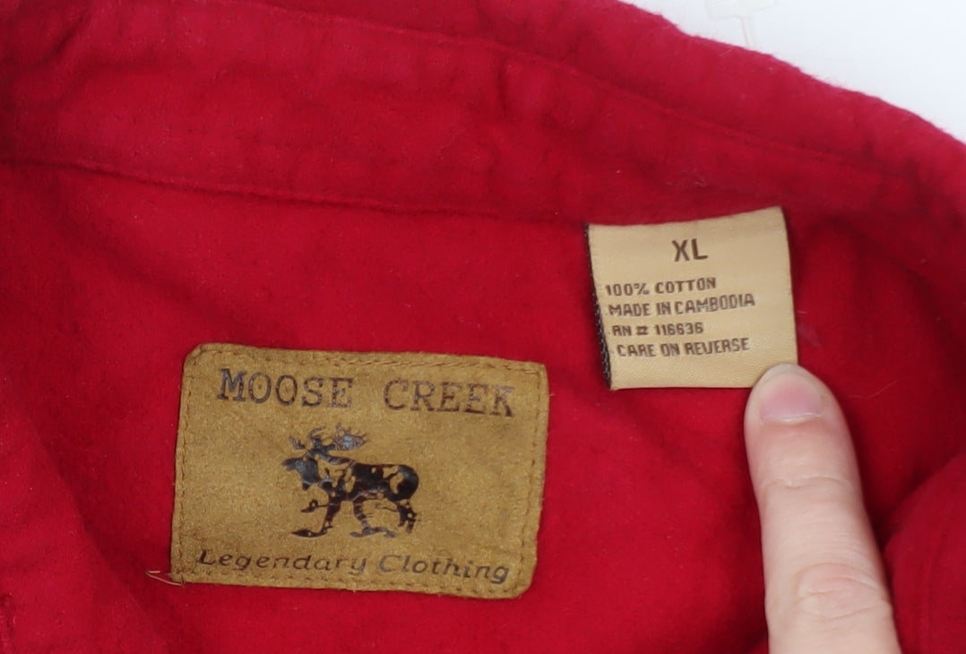 Moose Creek Men's Red Cotton Flannel Button-Up Shirt XL