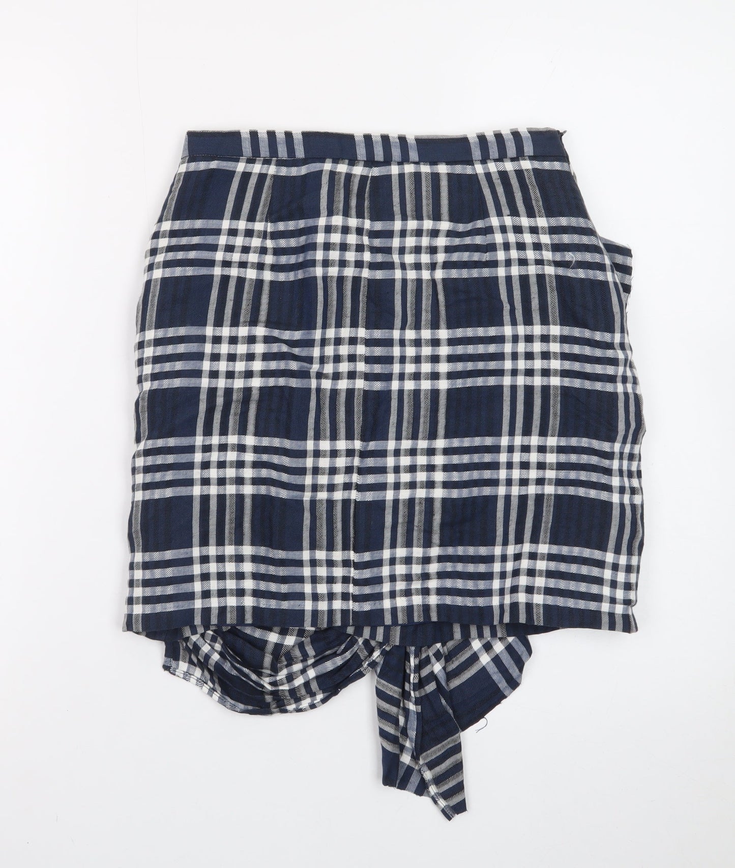Zara Women Blue Check Wrap Short Skirt XS Cotton Preppy Style