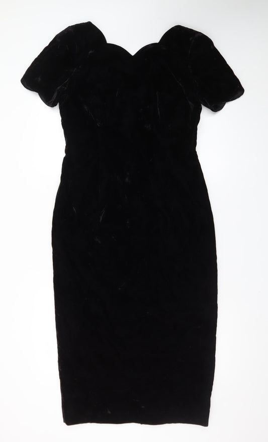 Santa Fe Women’s Black Velvet Bodycon Dress Size 10 Sweetheart Neck