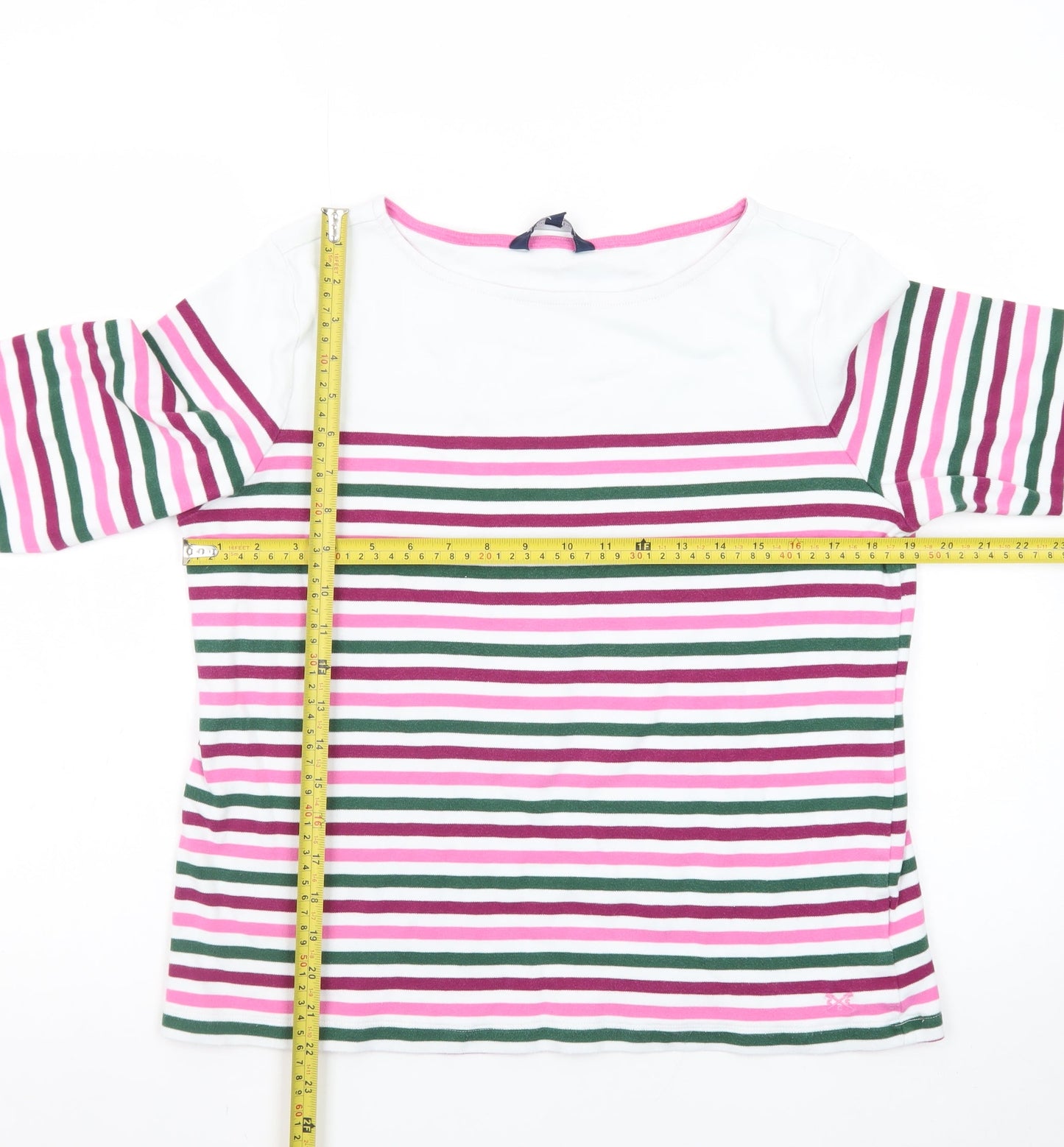 Crew Clothing Company Women's Multicoloured Striped 3/4 Sleeve Cotton T-Shirt Size 12