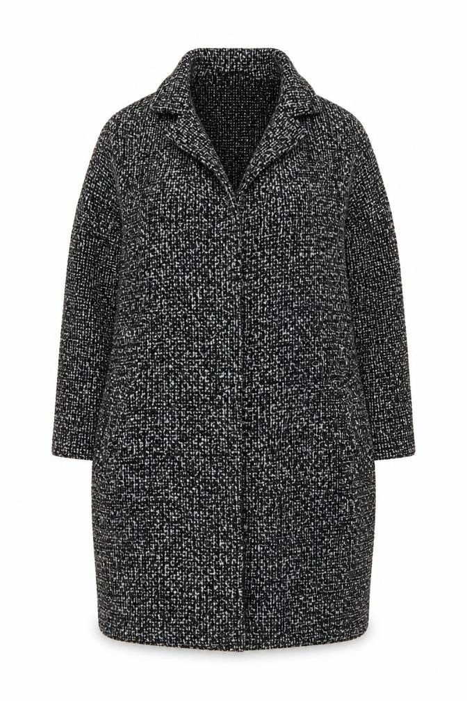 New Look Women's Black Tweed Long Overcoat Size 22