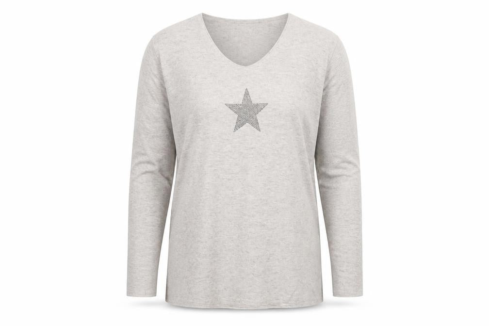 Blue Vanilla Women Beige Star Pullover Jumper One Size V-Neck Knit