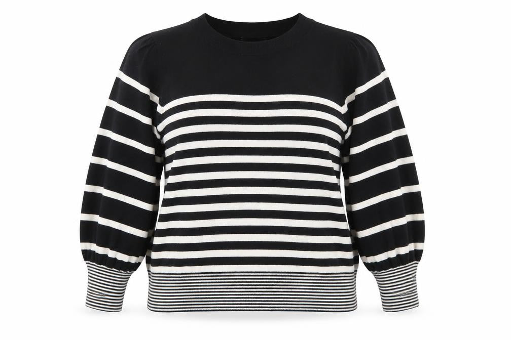 Oliver Bonas Women Black White Striped Crew Neck Pullover Jumper Size 18
