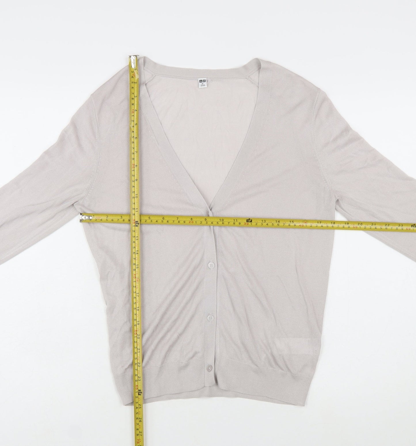 Uniqlo Women Beige V-Neck Long Sleeve Button Cardigan XL