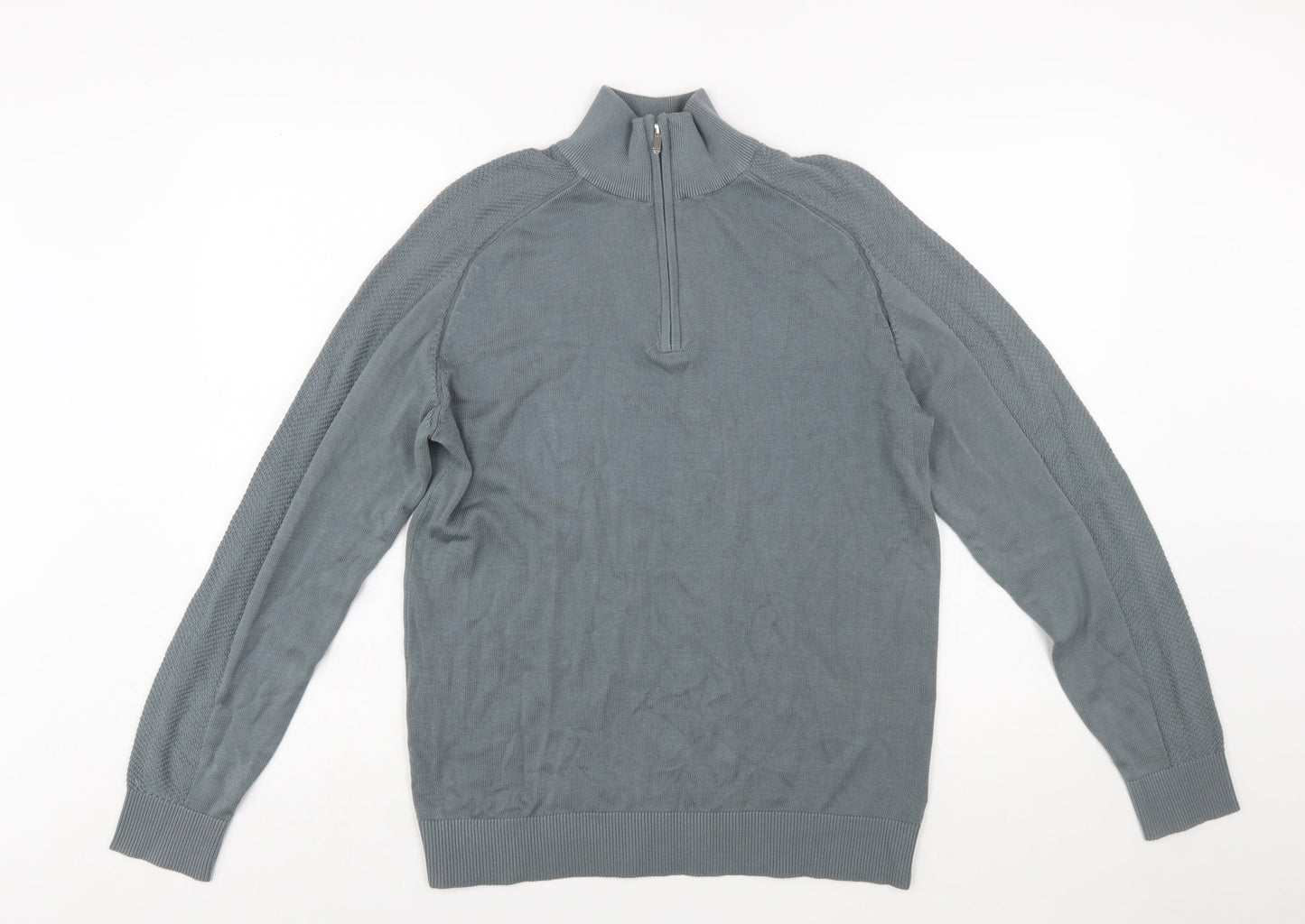 Marks and Spencer Men's Grey Cotton Modal 1/2 Zip Jumper M Regular