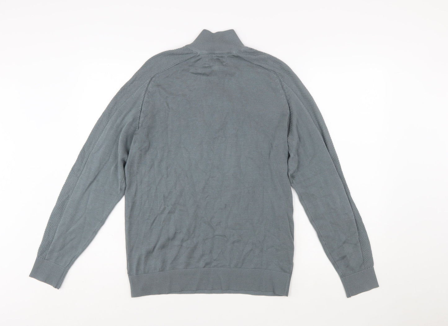 Marks and Spencer Men's Grey Cotton Modal 1/2 Zip Jumper M Regular