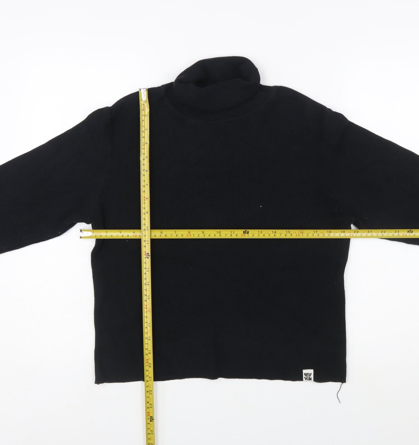 YAK Womens Black Roll Neck Long Sleeve Slim Fit Cotton Jumper Size L