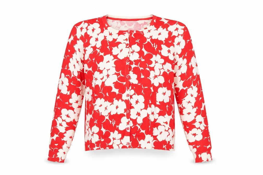 Amphora Women's Red Floral Cotton Knit Cardigan Size S