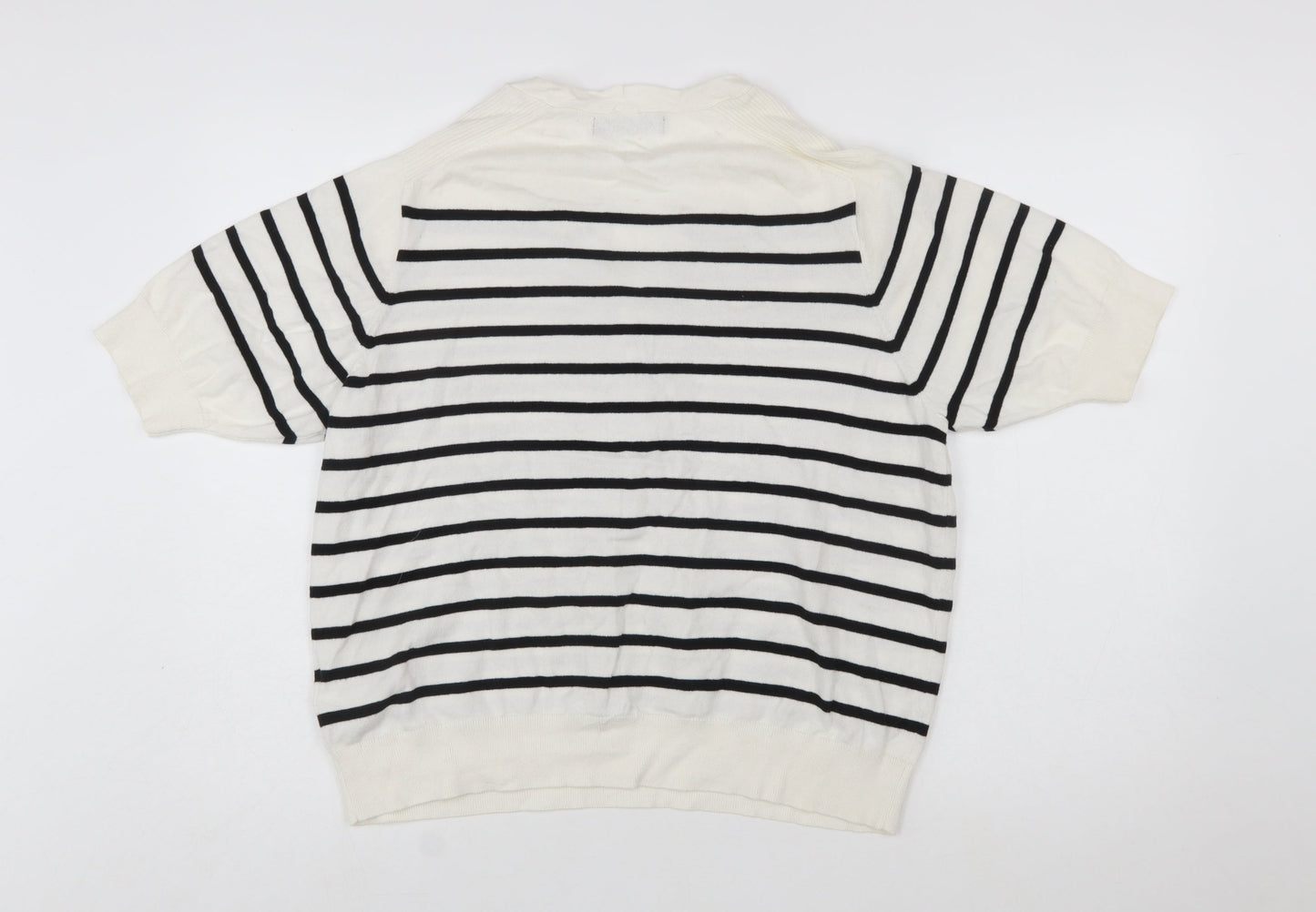 Marks and Spencer Women’s White Striped Henley Knit Jumper Size L
