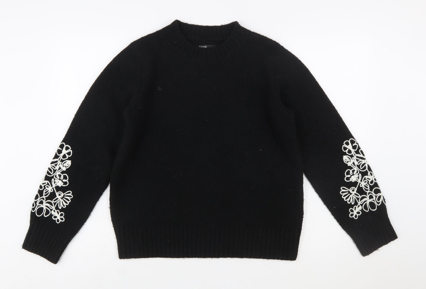 Friends Like These Womens Black Embroidered Wool Blend Jumper UK 10