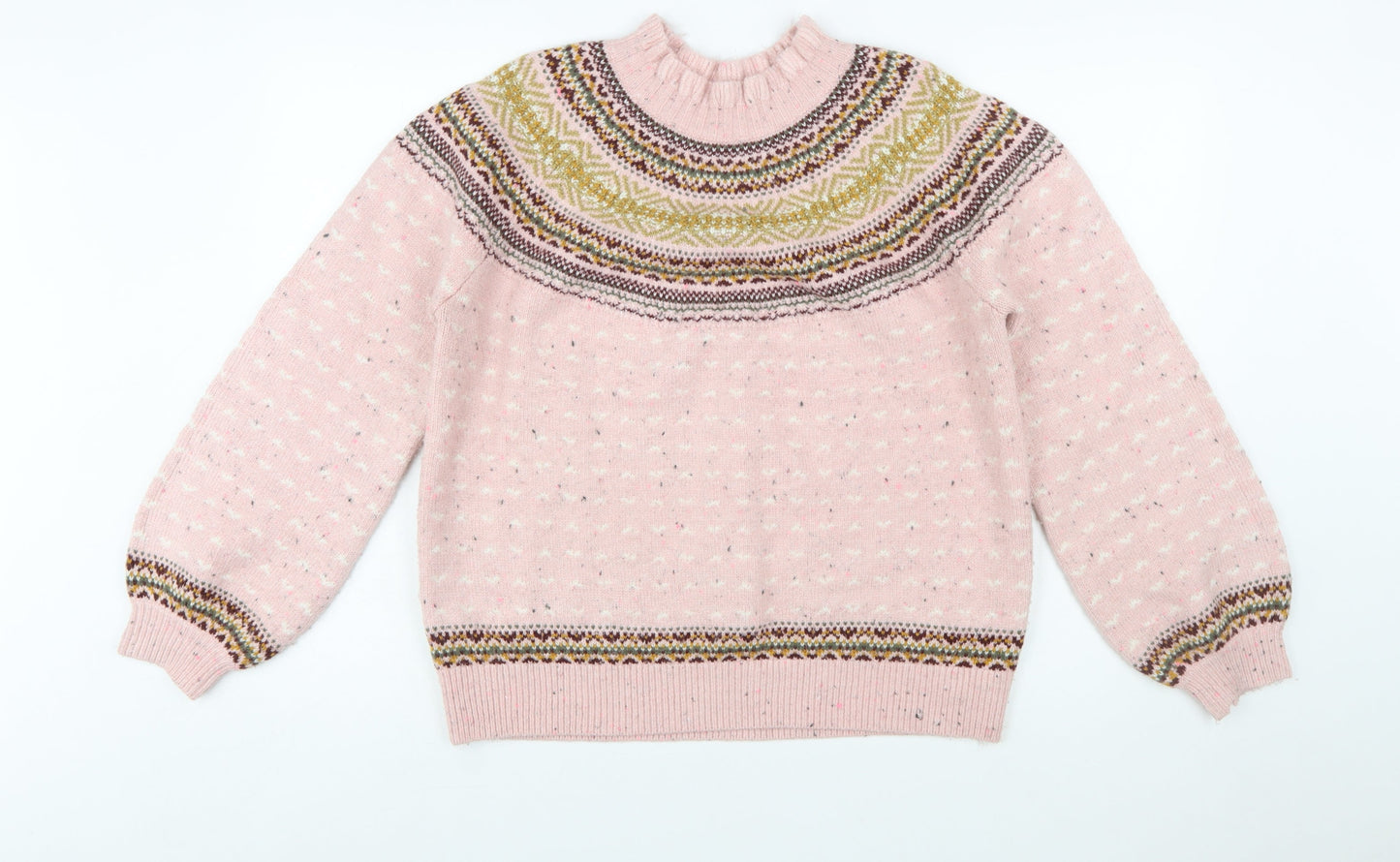 Marks and Spencer Women Pink Fair Isle High Neck Jumper Size 14