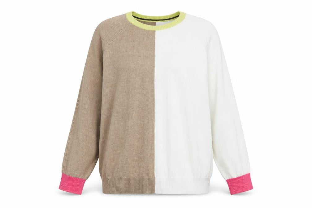 Next Women Beige & White Colour Block Pullover Jumper XL