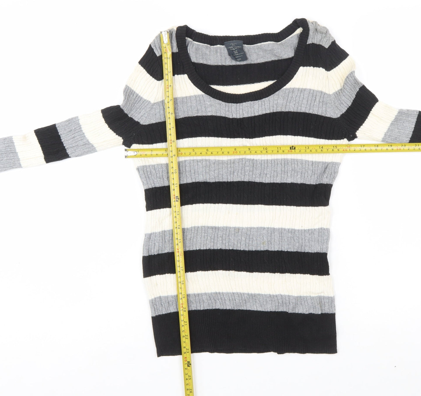 Faded Glory Women's Black Grey Striped Cotton Jumper Size S