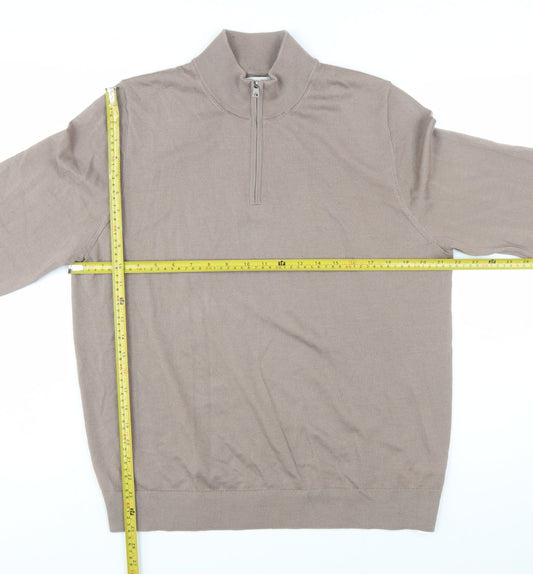 Marks and Spencer Men’s Beige Merino Wool 1/4 Zip Jumper L