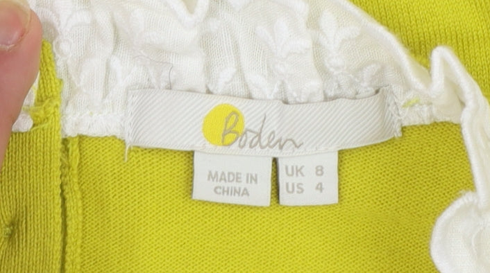 Boden Women's Yellow Lace Trim Long Sleeve Cotton Jumper Size 8