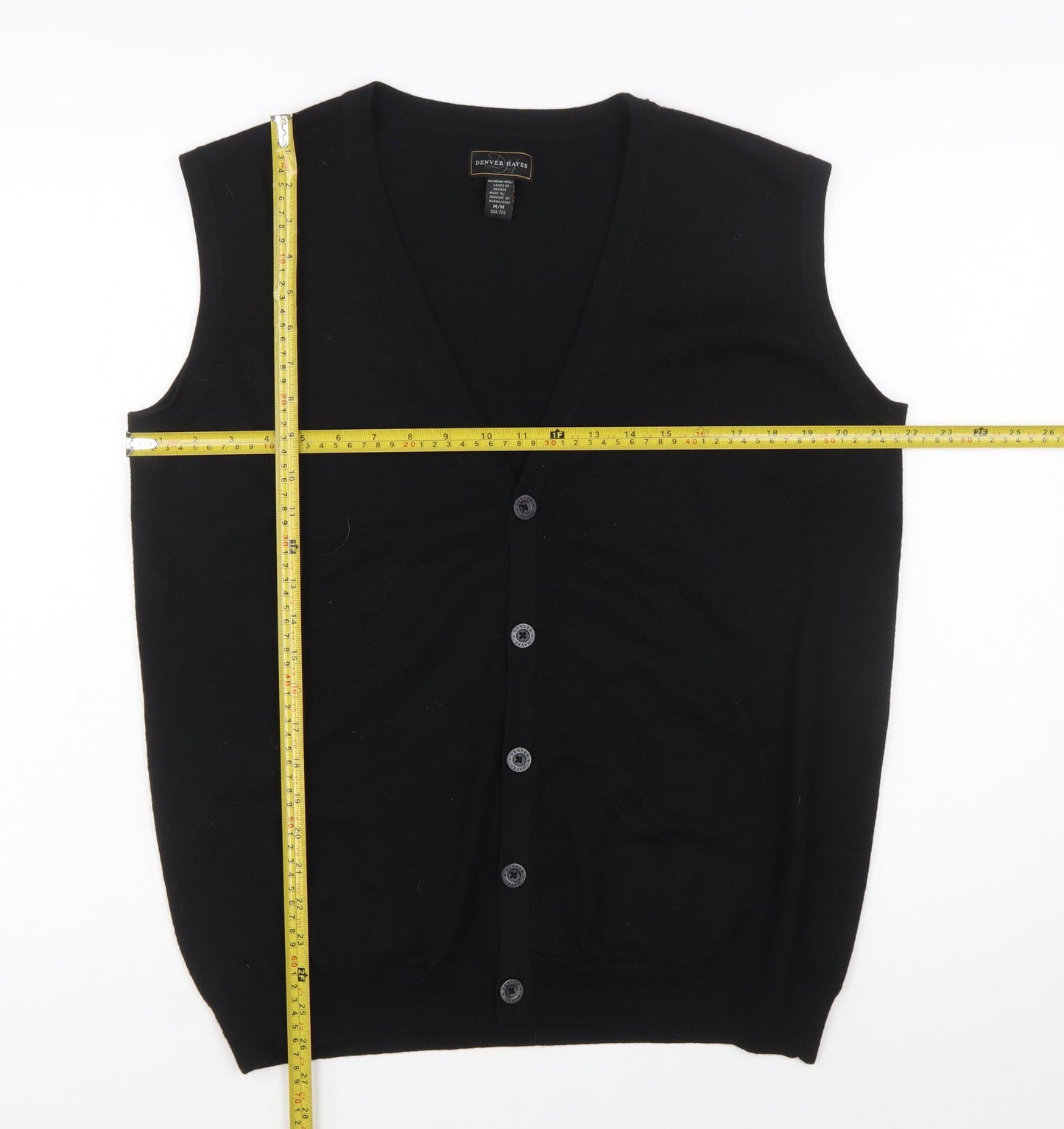 Denver Hayes Men Black Merino Wool Sleeveless Cardigan M