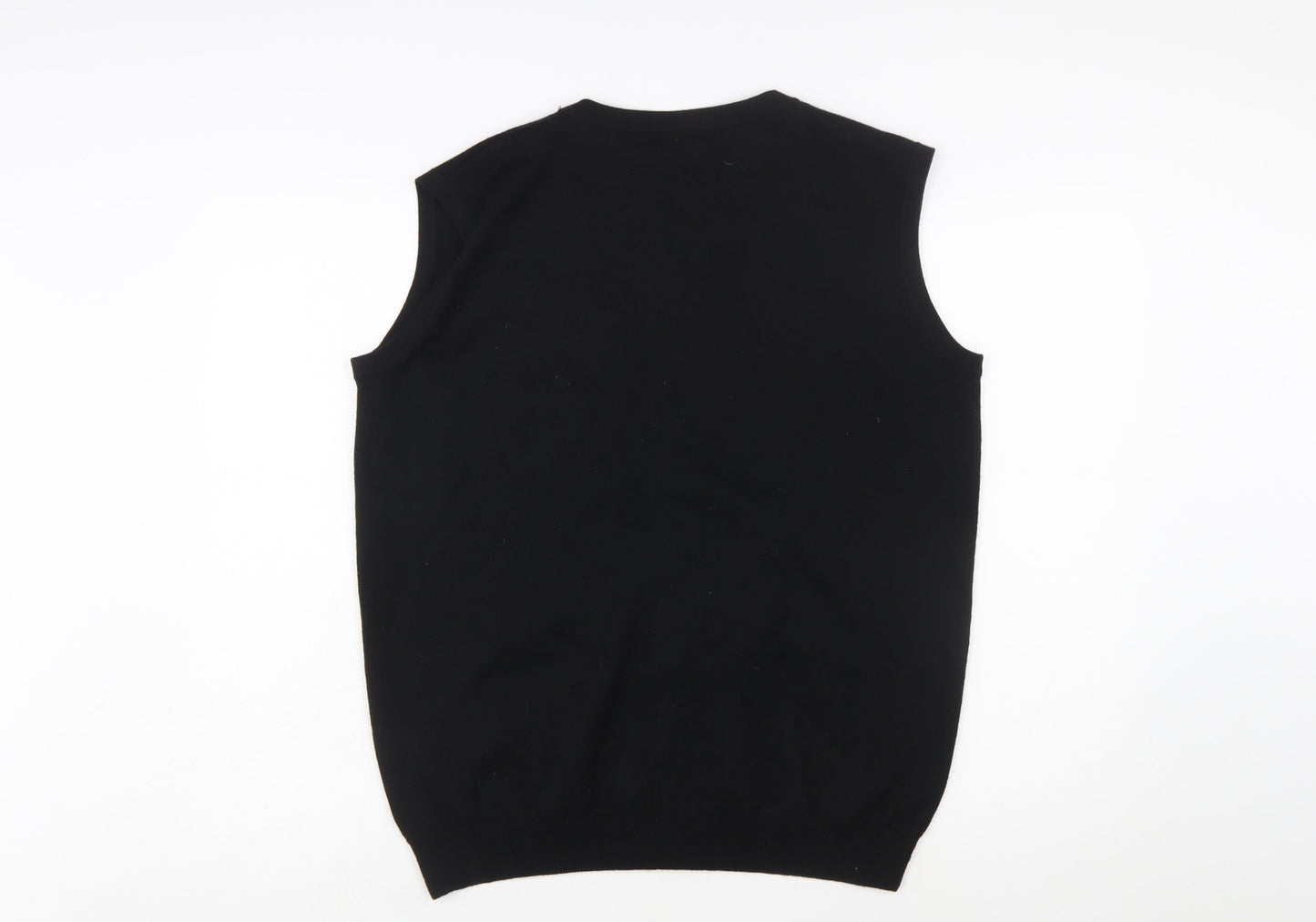 Denver Hayes Men Black Merino Wool Sleeveless Cardigan M