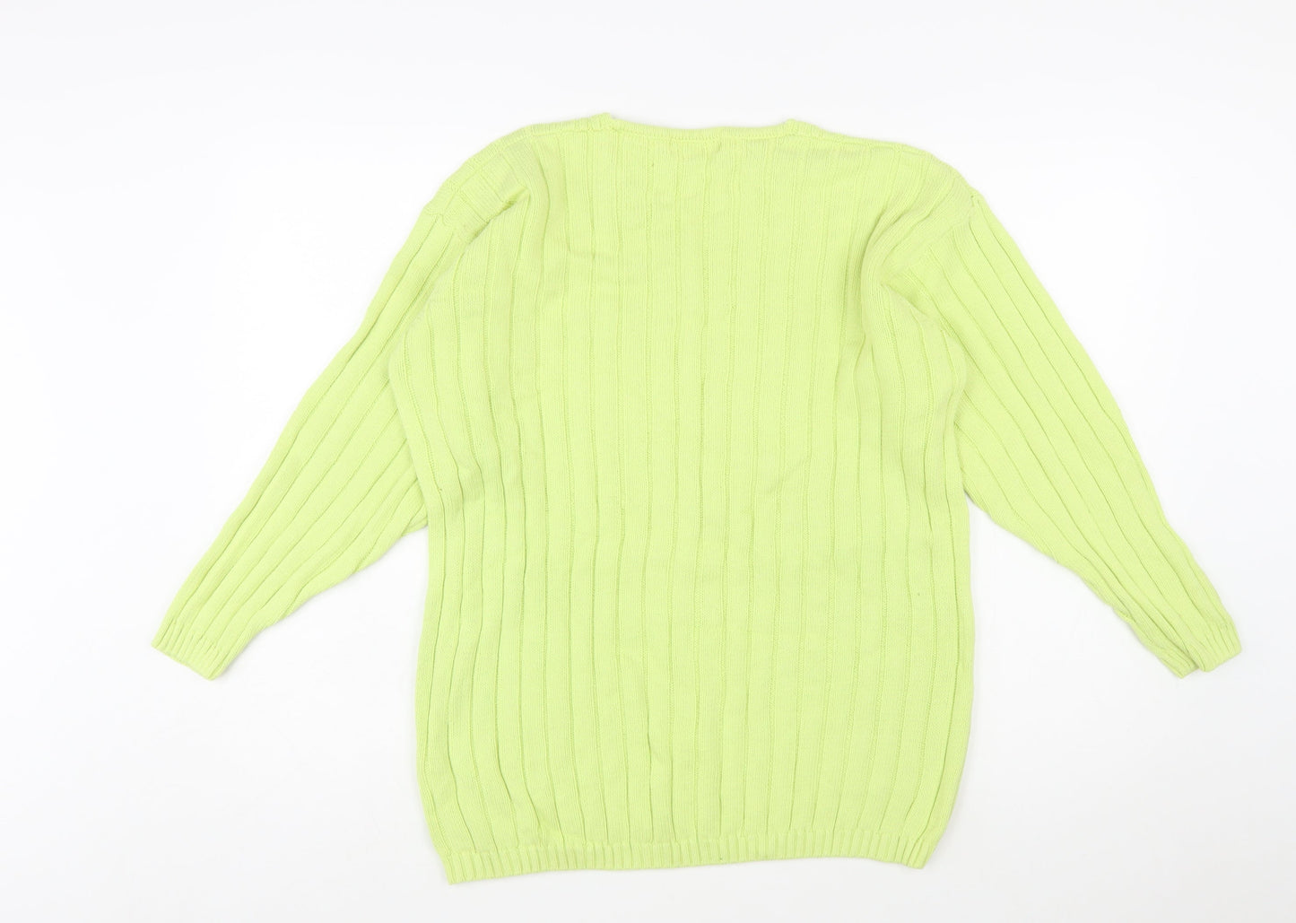 Jumper Women’s Green V-Neck Cable-Knit Cotton Pullover L
