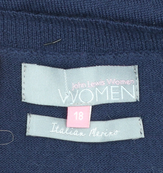 John Lewis Women Blue Merino Wool Round Neck Jumper Size 18