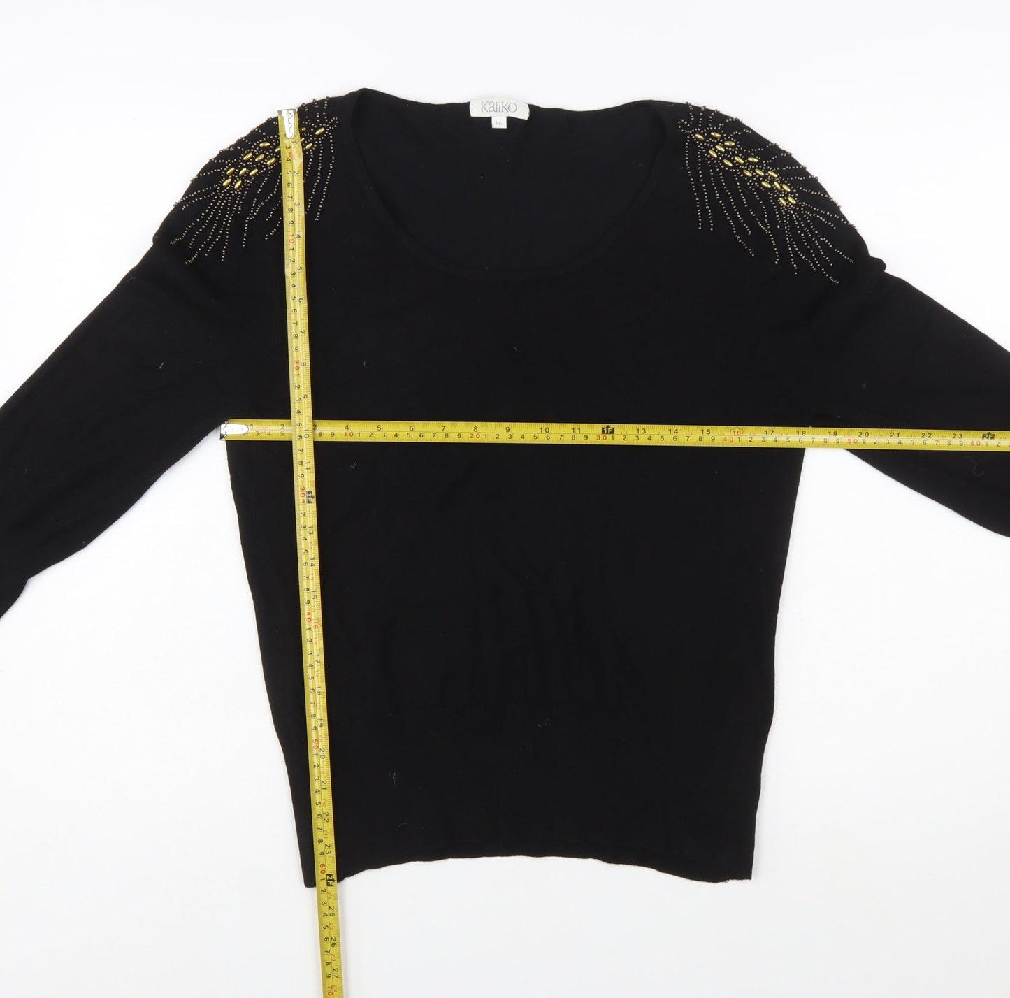 Kaliko Women's Black Beaded Scoop Neck Pullover Jumper Size 16