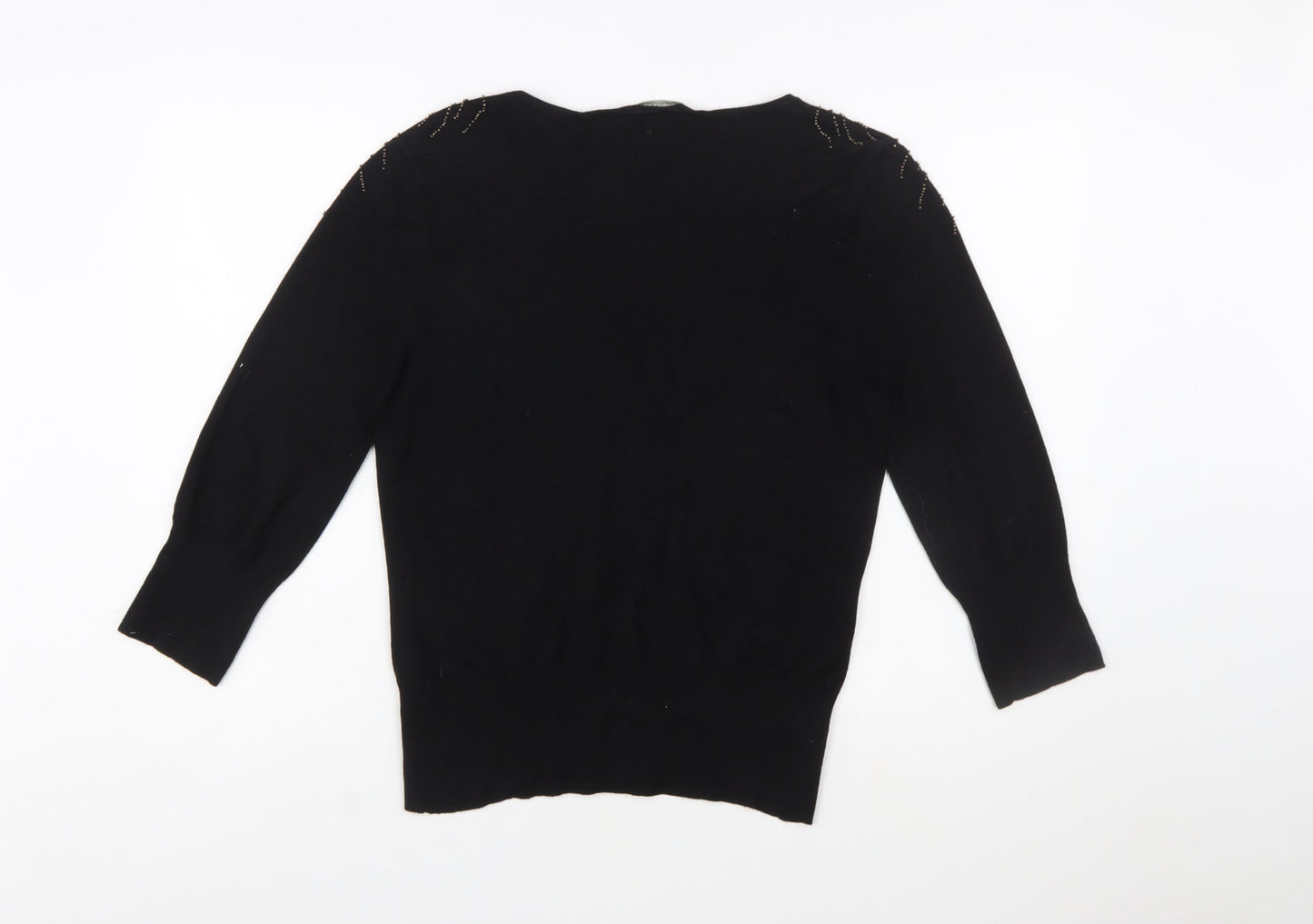 Kaliko Women's Black Beaded Scoop Neck Pullover Jumper Size 16