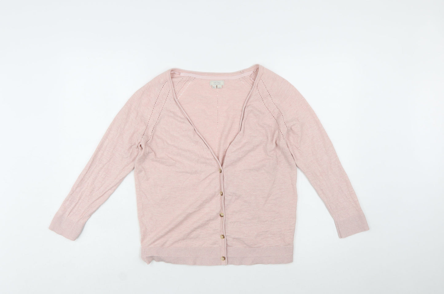 Fat Face Womens Pink Cotton Linen V-Neck Cardigan Size 12