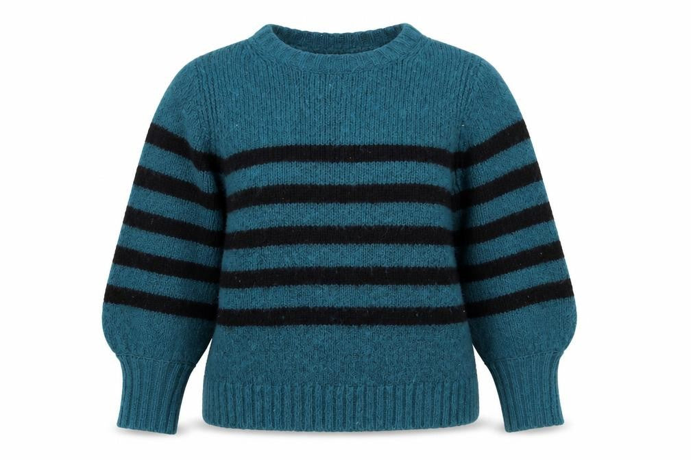 AND/OR Women's Blue Striped Wool Blend Chunky Knit Jumper Size 18