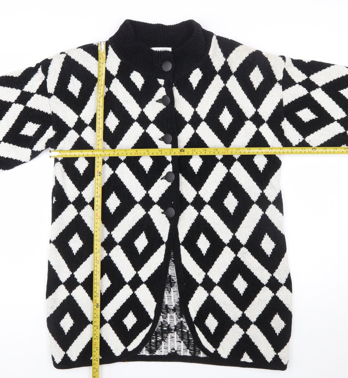 TIGI Exclusive Womens Black White Geometric Knit Cardigan M