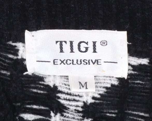 TIGI Exclusive Womens Black White Geometric Knit Cardigan M