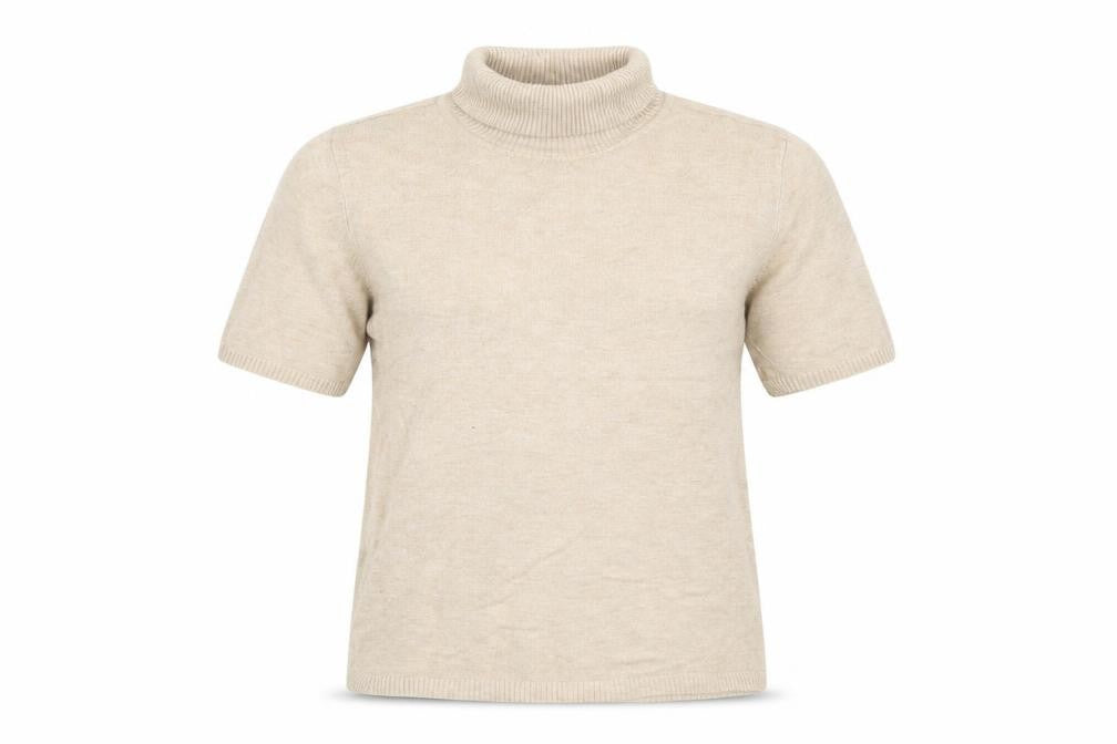Mango Women Beige Roll Neck Short Sleeve Wool Blend Jumper Size 12