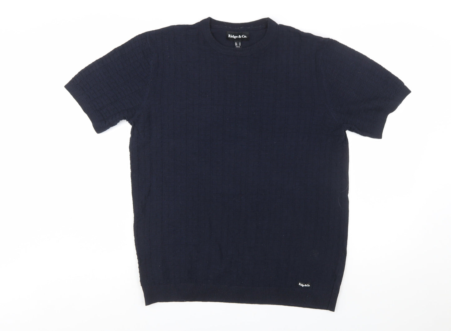 Ridge & Co. Men's Blue Cotton Knit Short Sleeve Jumper M