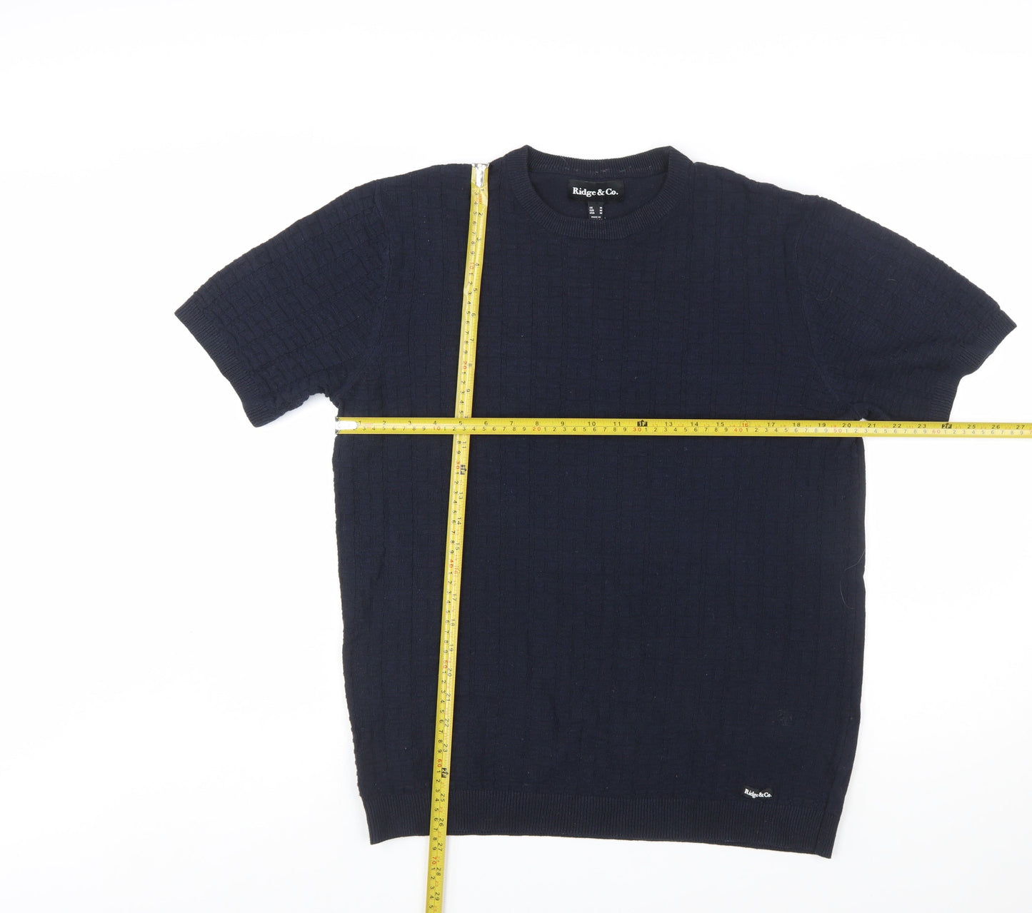 Ridge & Co. Men's Blue Cotton Knit Short Sleeve Jumper M