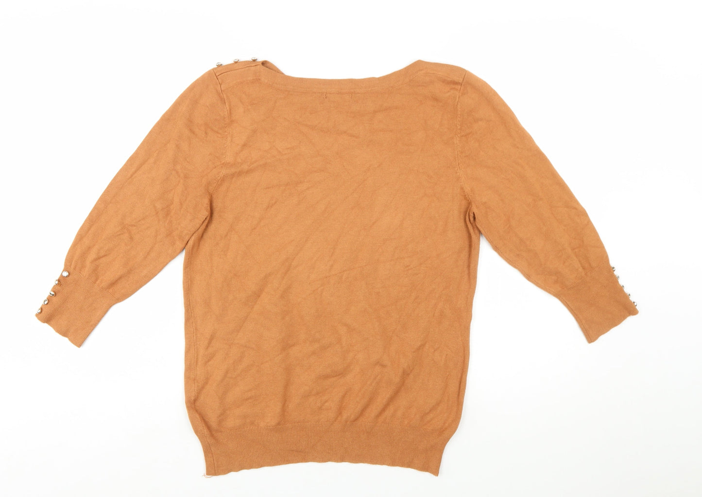 Roman Women Brown Size 14 Boat Neck Button Detail Knit Jumper
