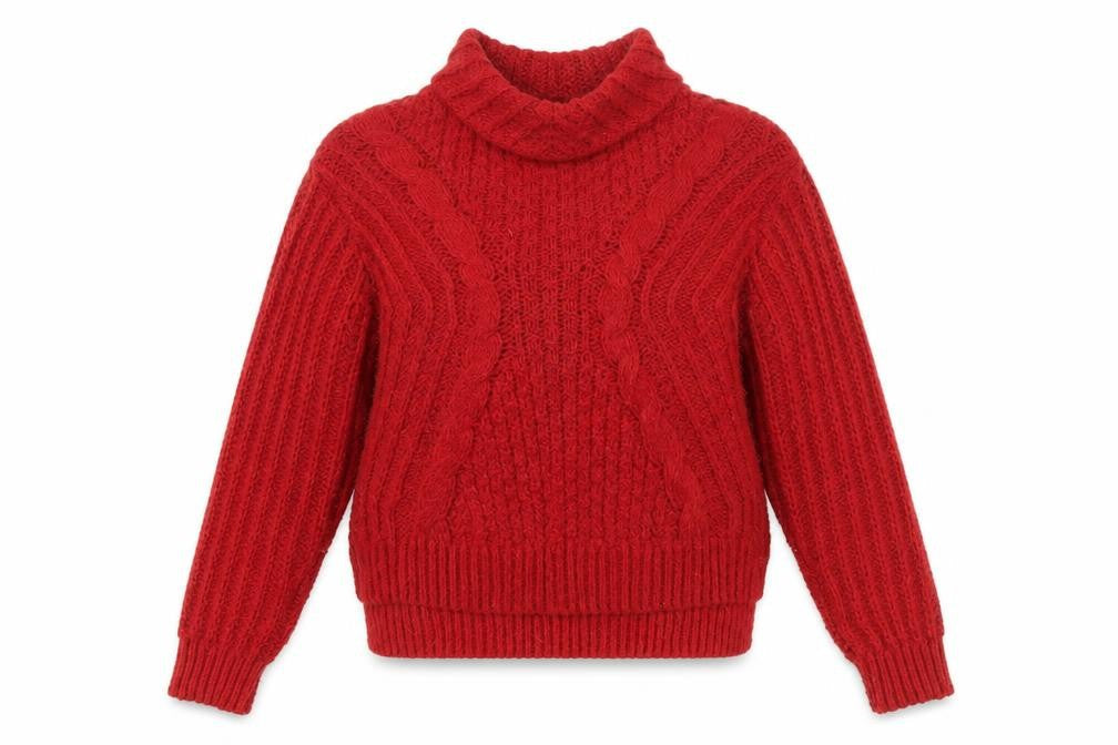 Marks & Spencer Women Red Cable-Knit Roll Neck Jumper Size 10