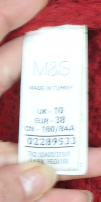 Marks and Spencer Women Red Cable-Knit Roll Neck Jumper Size 10