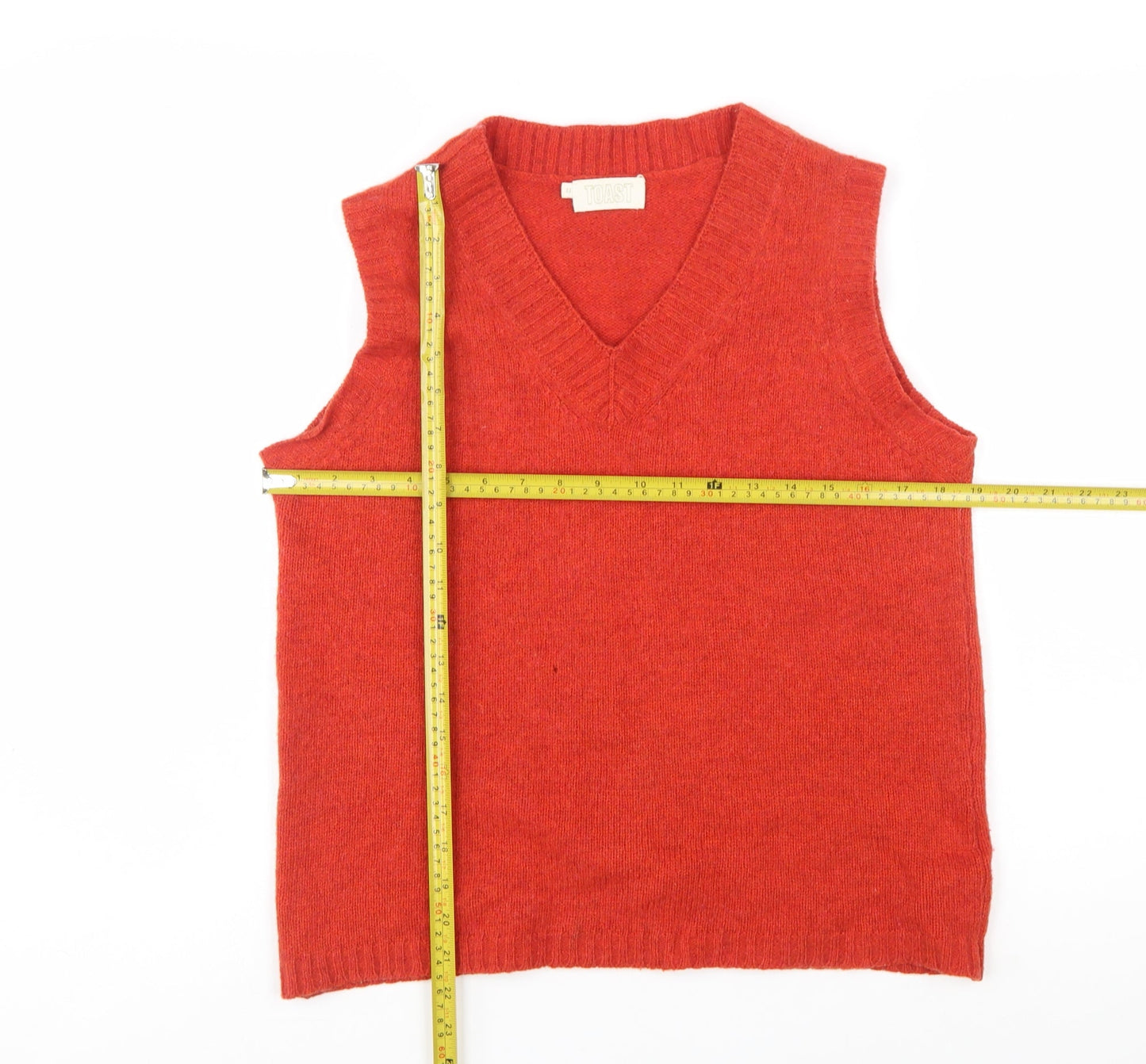 TOAST Women's Red Shetland Wool Sleeveless V-Neck Vest Size 12