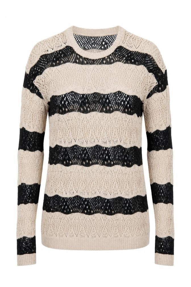 River Island Women’s Beige Black Striped Open-Knit Jumper Size 14