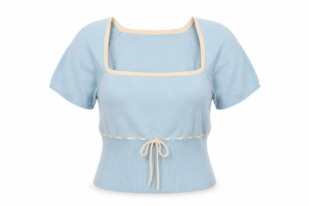 Kimchi Blue Women Blue Square Neck Short Sleeve Pullover Jumper XL