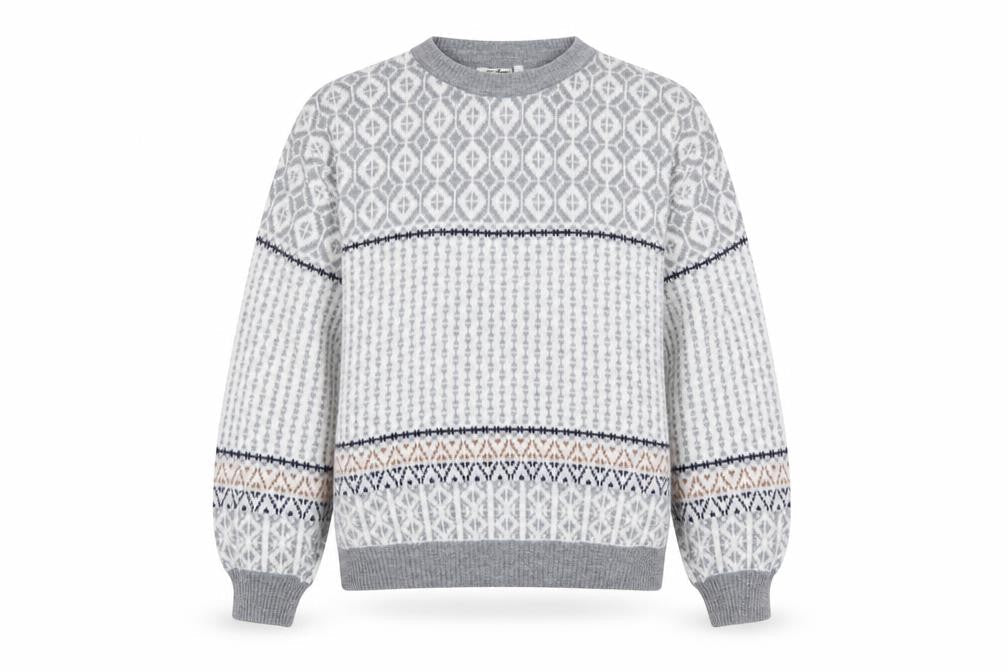 Jargon Womens Grey Fair Isle Acrylic Knit Jumper M