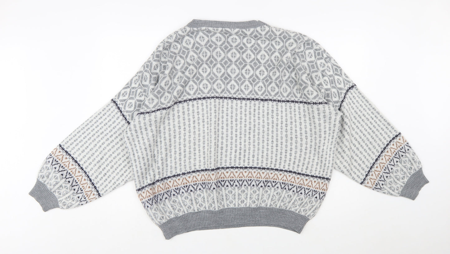 Jargon Womens Grey Fair Isle Acrylic Knit Jumper M