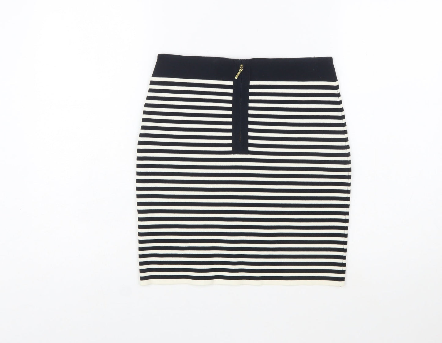 Reiss Women Black Striped Pencil Skirt Size S Stretch Knit